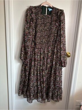 Draper James Ditsy Floral Ruffled Smocked Boho Midi Dress Prairie Cottage Tiered